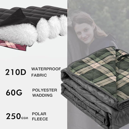 DUKUSEEK Stadium Blanket for Outdoor Sports, Waterproof Hooded Blankets, Windproof Warm Fleece Blankets for Camping Stadium, Beach, Picnic, Concerts, Car, Dog, 79x58