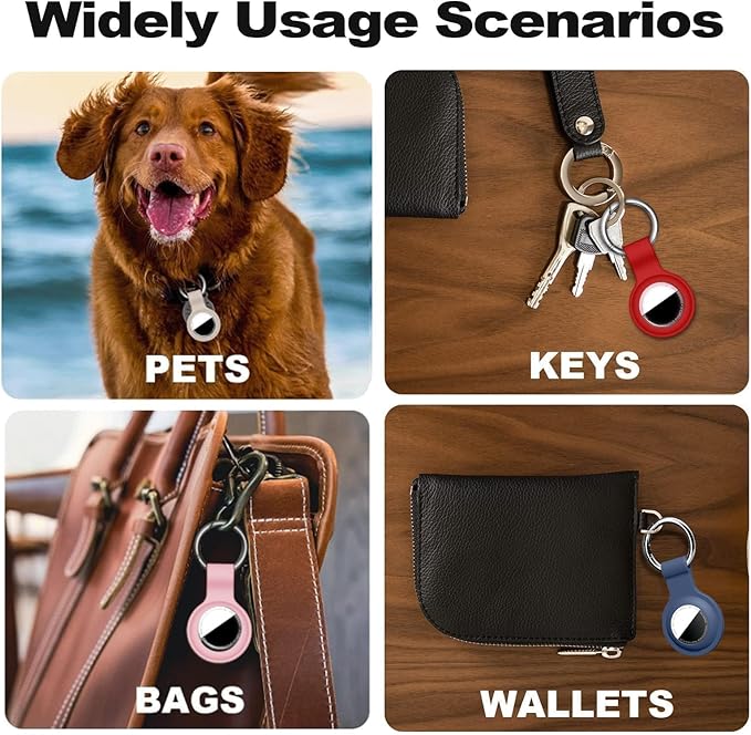 [4 Pack] Compatible with AirTag Holder Keychain Silicone Key Ring Cases Tags Chain for Apple for Air Tag GPS Item Finders Accessories, Red/Milk Tea Color/Pink/Dark Blue