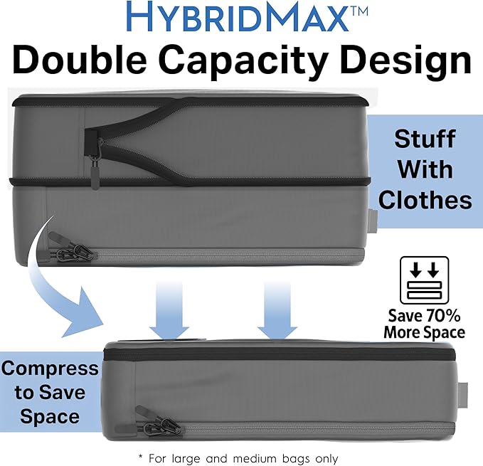 8-Piece Luxury Compression Packing Cubes & Bags for Travel – Maximize Space in Luggage with HybridMax Double-Capacity Design, 50 Luggage Tags, Deluxe Set, Lifetime Satisfaction Suitcase Organizer Bags
