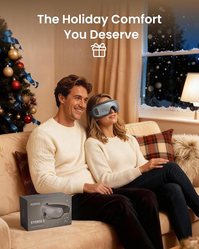 RENPHO Christmas Limited Edition Eye Massager with Heat and Cooling, White Elephant Christmas Birthday Gifts for Mom Dad Women Men Her Him, Eyeris 3 Voice Control, Eye Care Sleep Mask for Migraines