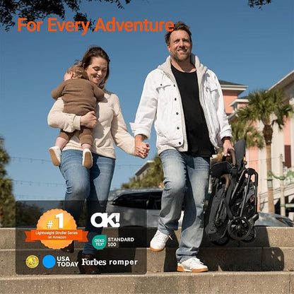 MAMAZING Lightweight Baby Travel Stroller with Carbon Fiber Frame, Compact & Airplane-Friendly, One-Handed Folding Design, 11.6 lbs, Perfect for Toddlers, Organizer & Cushion Included, Jet