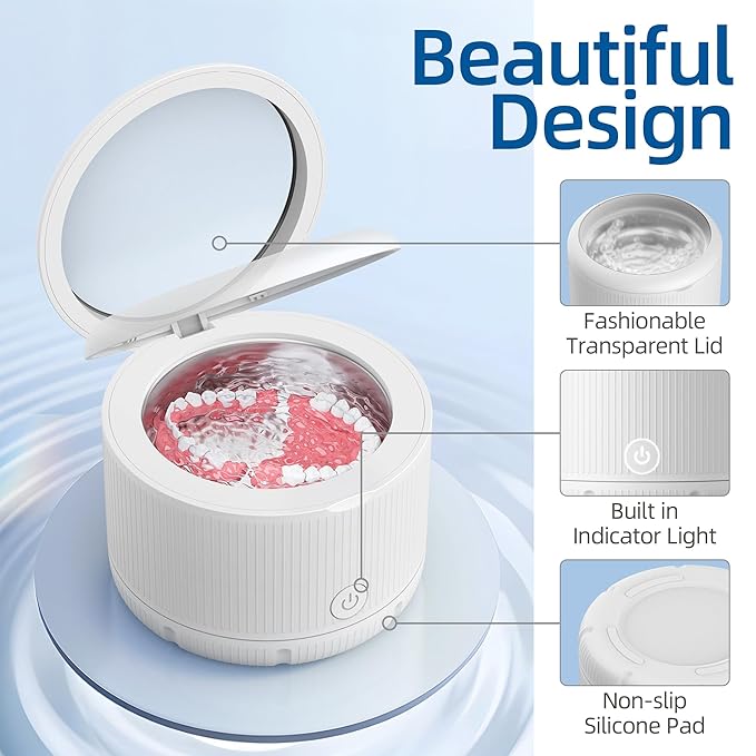 45kHz Ultrasonic Retainer Cleaner Machine, Ultrasonic Cleaner for Cleaning Orthodontic Appliances, Braces, Toothbrushes, Jewelry (150ML, White)