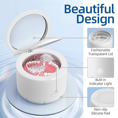 45kHz Ultrasonic Retainer Cleaner Machine, Ultrasonic Cleaner for Cleaning Orthodontic Appliances, Braces, Toothbrushes, Jewelry (150ML, White)