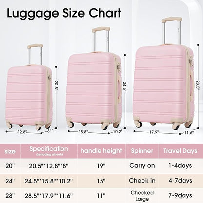 Merax Luggage Sets 3 Piece Expandable Hardshell Luggage with Spinner Wheels TSA Lock Suitcase Set(20/24/28,Light Pink-2)