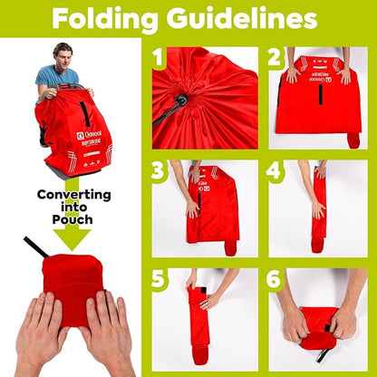 Infant Car Seat Travel Bag for Airplane - Durable Gate Check Bag for Car Seats that fits easily on Convertible Car Seats, Infant Carriers & Booster Seats (Hand Carry Bag, Red)