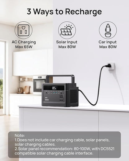 Portable Power Station, 288Wh (90,000mAh) LiFePO4 Battery, 350W (700W Peak) Power Bank with AC Outlet, Mini Solar Generator 7-Port Design for Emergency, Hurricane, Christmas(Solar Optional)