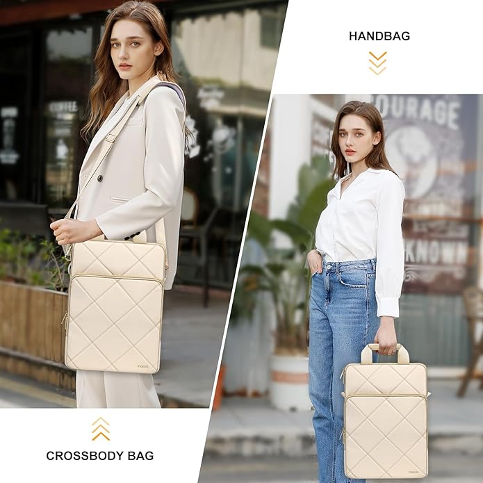 MOSISO Vertical Laptop Shoulder Bag,Computer Bag,Rhombus Quilted Messenger Bag with Front Pocket&Handle&Belt