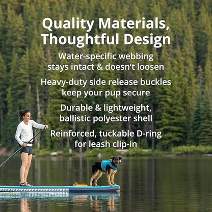 Ruffwear, Float Coat Dog Life Jacket, Premium Buoyancy Swim Vest with Lift Handle, Secure Fit & Reflective Trim, Adjustable Flotation for Swimming, Boating, & Outdoor Adventures, Deep Blue, Medium