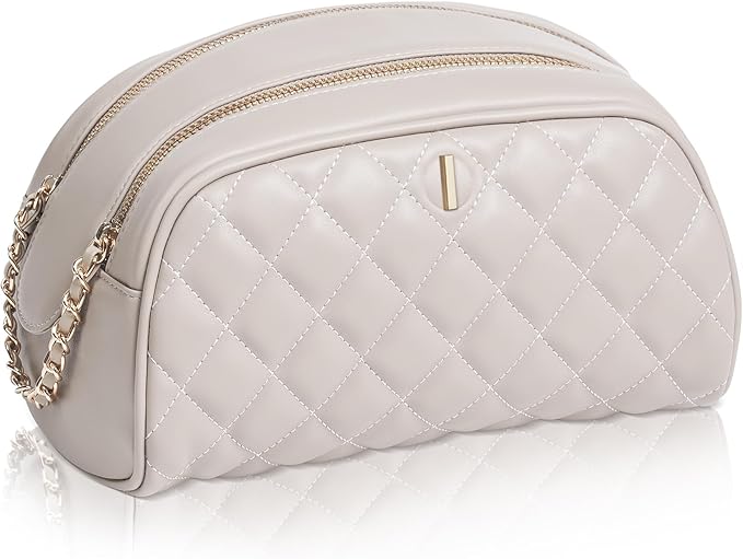 COSHAYSOO Personalized Birthday Appreciation Thank You Gifts for Women Best Friend Mom Adult Sister Teacher Nurse Employee Female Coworker, Initial Make Up Bag Leather Cosmetic Bags Taupe Letter I