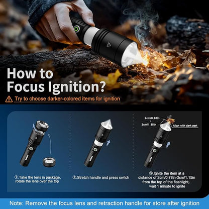 Philips Flashlights High Lumens Rechargeable with Ignition Lens,2500lm Tactical Flashlights with Camping Lamp,2 Colors Zoomable 5Modes Reverse Charging LED Bright Flashlight for Home Outdoor Gift