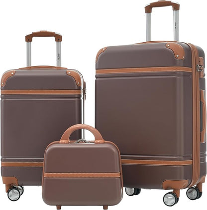 Merax Luggage Set, 2 Piece Luggage with Cosmetic Case, Vintage Hardcase Suitcase with Wheels, Expandable Luggage Airline Approved(Brown,20"+24")