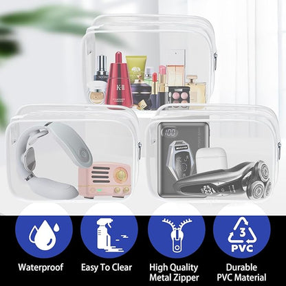 16 Pack Waterproof Cosmetic Bag TSA Approved Toiletry Bag, Portable Travel Pouch with Zipper, Vinyl Plastic Organizer Storage for Men and Women (White-L)
