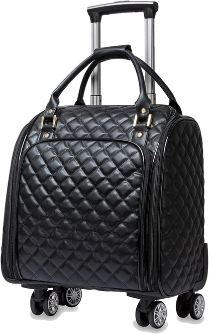 VH&GRED Luxury Carry on Luggage with Wheels Leather Suitcase 16-Inch Lightweight Travel Small Suitcase Diamond Stitching