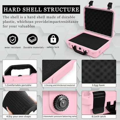 1 Pcs 14.3 x 11.4 x 4.5 Inch Waterproof Hard Case with DIY Customizable Foam Insert Portable Protective Case with Knife for Camera Drones Equipments Tools Test Instruments (Pink)