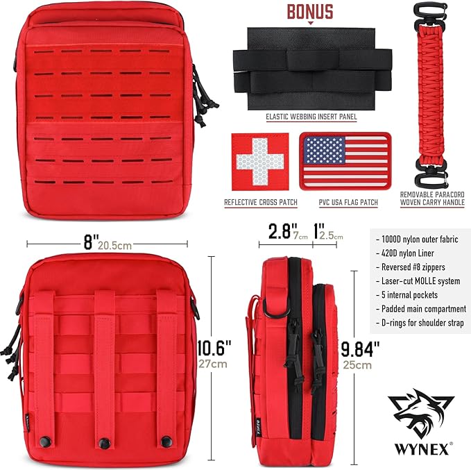 WYNEX Tactical Molle Admin Pouch, Utility EDC Pouch Organizer Modular Tool Pouch of Double Layer Design Medical EMT Attachment Bag Large Capacity with Elastic Webbing Insert Panel