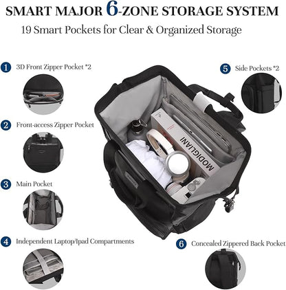 Timeet Laptop Backpack for Women Men, 15.6 Inch Travel Backpack with USB Charging Port, Water Resistant & Anti-theft for Work College Business, Multifunctional Carry on Backpack, Mousse Black