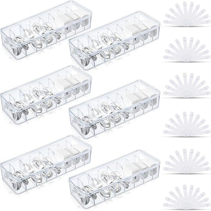 Tatuo 6 Pcs Cable Organizer Box with Wire Ties, Plastic Cord Storage Box with Lid, Electronics Organizer for Home Office Desk Organizers and Accessories (Clear)