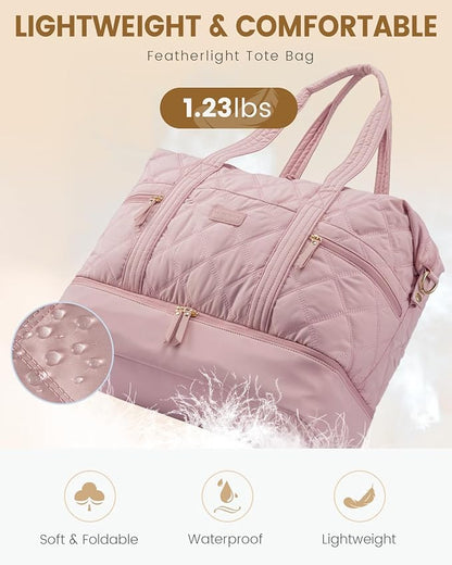 LOVEVOOK Travel Duffle Bag, Lightweight Weekender Bags for Women with Shoe Compartment,40L Puffer Gym Bag Personal Item Travel Bag, Quilted Overnight Bags and Hospital Bag for Labor and Delivery