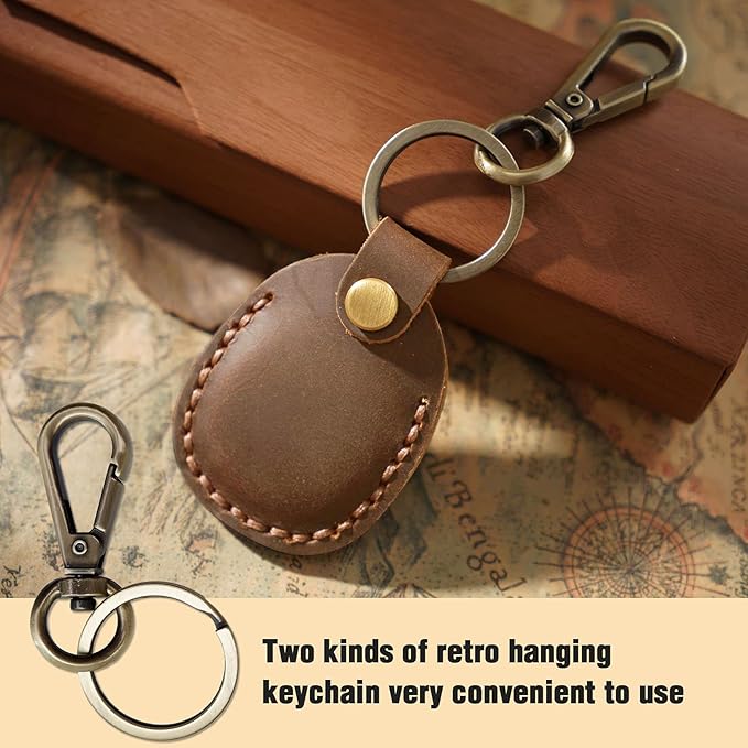 for Airtag Holder [4 Pack] Compact Handmade Genuine Leather Air Tag Holder Keychain with Keyring Full Coverage Case Cover Compatible for AirTag