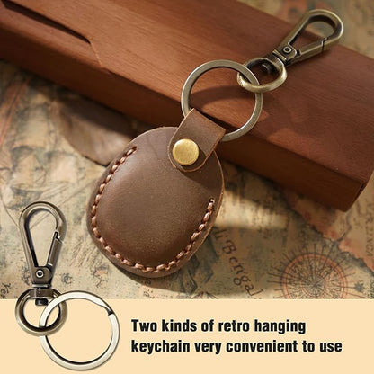 for Airtag Holder [4 Pack] Compact Handmade Genuine Leather Air Tag Holder Keychain with Keyring Full Coverage Case Cover Compatible for AirTag