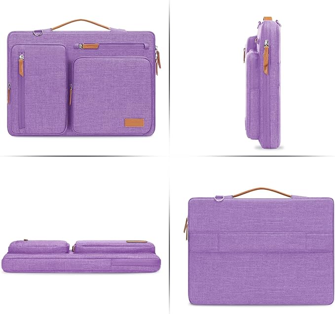 MOSISO 360 Protective Laptop Shoulder Bag,15 inch Computer Bag Compatible with MacBook Air M4 M3 M2/Pro A1990 A1707, Dell XPS Plus,Side Open Messenger Bag with 4 Zipper Pockets&Handle, Lilac
