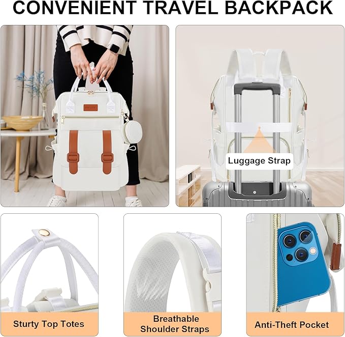 PIIOSER Diaper Bag Backpack with Ice Pack, Large Capacity & Waterproof Baby Travel Backpack Bag for Moms Dads, Insulated Baby Cooler Bag with Changing Pad, Stroller Straps & Pacifier Case, Cream