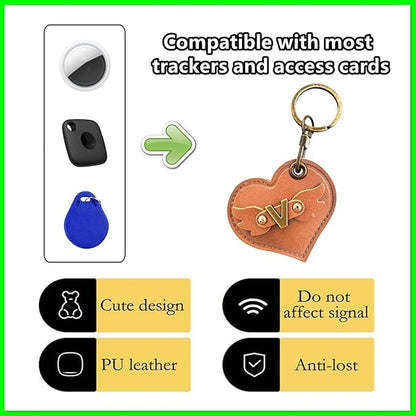 Initial Letter Leather Alphabet Keychain Holder Case Compatible with AirTag,Cute Protective Air Tag Cover with Bronze Keyring,Anti-Scratch Finder GPS Tracker Case for Pets Keys Wallet Luggage(V)