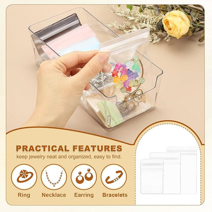 PATIKIL Clear Jewelry Box, Organizer Holder Box with 60 Pcs Portable Anti Tarnish Jewelry Bags, Travel Case for Women Earrings Rings Necklaces Bracelets, White, Pink 3 Size