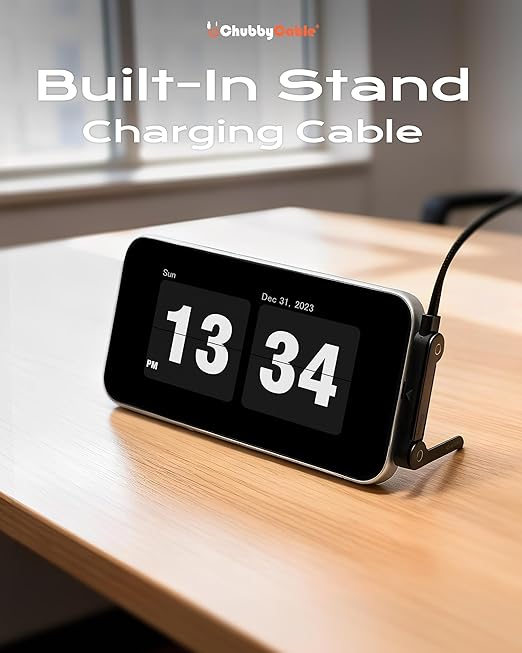 chubbycable StandLite 65W Braided Fast Charge Cable with Built-in Phone Stand T-Shaped Foldable Durable USB A-C Cord 90 Degree USB C Cable Right Angle Multi-Functional Charger Cord, Black, 4.9FT