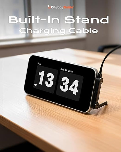 chubbycable StandLite 65W Braided Fast Charge Cable with Built-in Phone Stand T-Shaped Foldable Durable USB A-C Cord 90 Degree USB C Cable Right Angle Multi-Functional Charger Cord, Black, 4.9FT