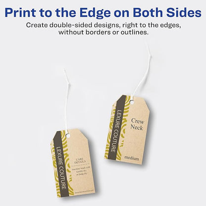 Avery Kraft Brown Banner Tags, Sure Feed Technology, 2" x 3.5", Laser/Inkjet Printable, 64 Total, Strings Included, Also Great for Gifts and Favors (80516)