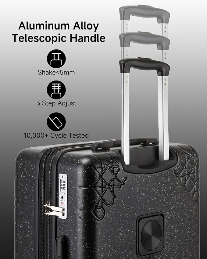 Somago Expandable 2-Piece Luggage Sets 20"/24" Suitcases with Shock-Absorbing Braking Spinner Wheels Moon Star Design Hard Shell Suitcase with Cupholder TSA Lock (Black,Expandable 20/24 Inch)