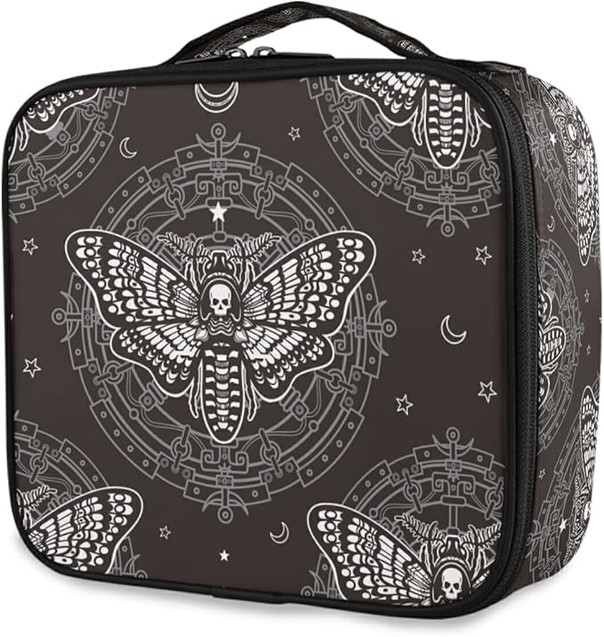 MNSRUU Women Makeup Bag Skull Butterfly Black Makeup Bag Organizer Travel Cosmetic Bag for Teenage Girl Clear Make Up Bags with Zipper