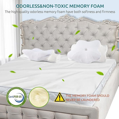 DONAMA Cervical Pillow for Neck and Shoulder,Contour Memory Foam Pillow,Ergonomic Neck Support Pillow for Side Back Stomach Sleepers with Pillowcase