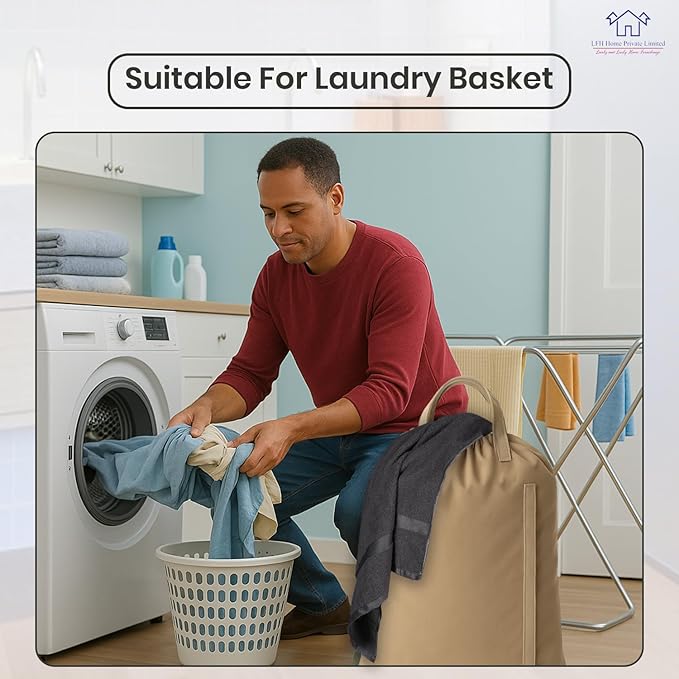 LFH Home Large Premium Cotton Canvas Laundry Bag with Drawstring and Handles Heavy Duty, Multi-Use, and Washable for Home, Travel, College or Storage 28x36 (Pack of 2)-Beige