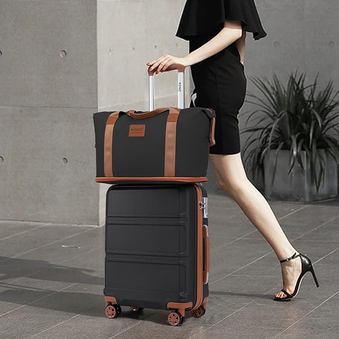 Kono Suitcase Set 3 Piece Luggage Set Expandable(only 28") PC+ABS Carry On Hardside Luggage with TSA Lock Spinner Wheels (Apricot Black, 6 piece set)