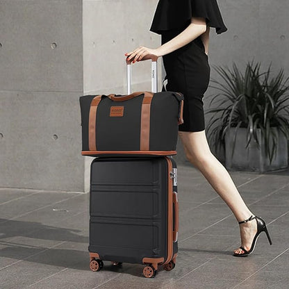 Kono Suitcase Set 3 Piece Luggage Set Expandable(only 28") PC+ABS Carry On Hardside Luggage with TSA Lock Spinner Wheels (Apricot Black, 6 piece set)