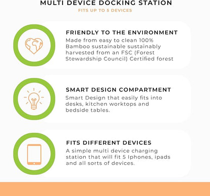 Prosumer's Choice Charging Station for Multiple Devices - 5 Device Charger Organizer for Smartphones and Tablets - Wooden Rack with Removable Dividers - Charging Dock for Work from Home - Black
