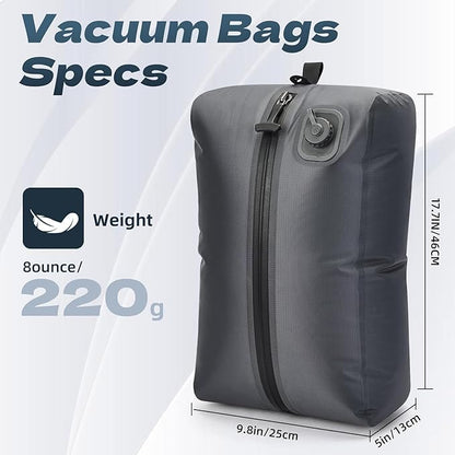 BBOM One-Touch Vacuum Storage Bags - Pump-Free with USB-C Charging, Waterproof Airtight Compression for Clothes, Bedding, Travel Gear - Space Saver for Suitcases, Hiking & Camping(Gray)