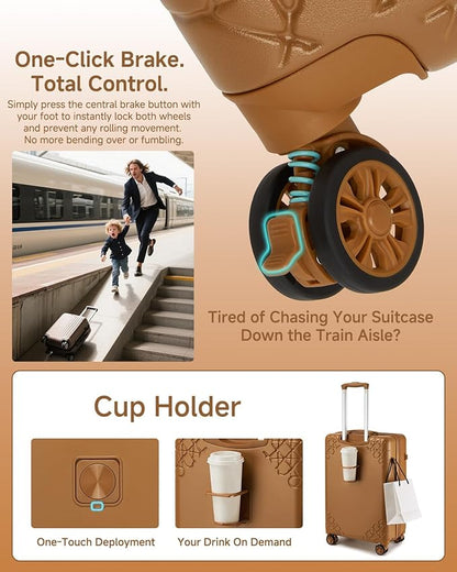 Somago Expandable 2-Piece Luggage Sets 20"/24" Suitcases with Shock-Absorbing Braking Spinner Wheels Moon Star Design Hard Shell Suitcase with Cupholder TSA Lock (Toffee Brown,Expandable 20/24 Inch)
