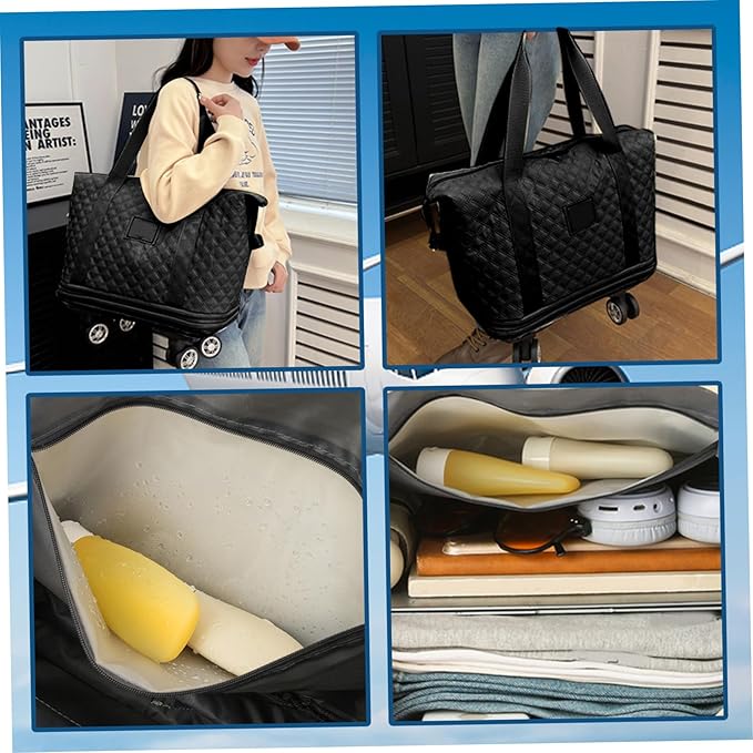 Rolling Duffle Bag with Wheels and Handle, Expandable Foldable Luggage Bag Black