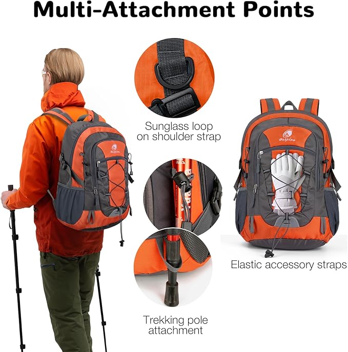 25L Small Hiking Backpack Daypack for Men Women, Waterproof Outdoor Backpack with Chest Strap for Camping, Orange