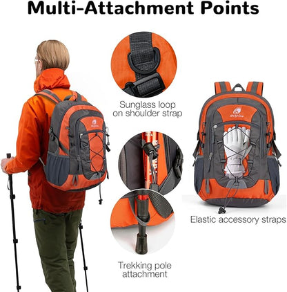 25L Small Hiking Backpack Daypack for Men Women, Waterproof Outdoor Backpack with Chest Strap for Camping, Orange