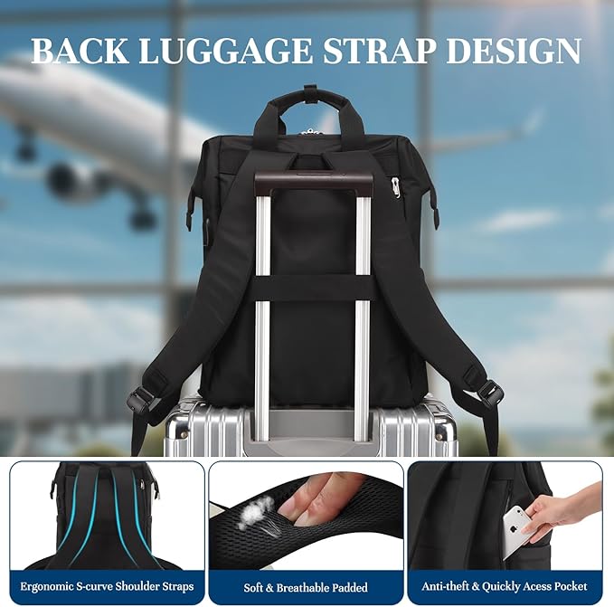 Timeet Laptop Backpack for Women Men, 15.6 Inch Travel Backpack with USB Charging Port, Water Resistant & Anti-theft for Work College Business, Multifunctional Carry on Backpack, Mousse Black