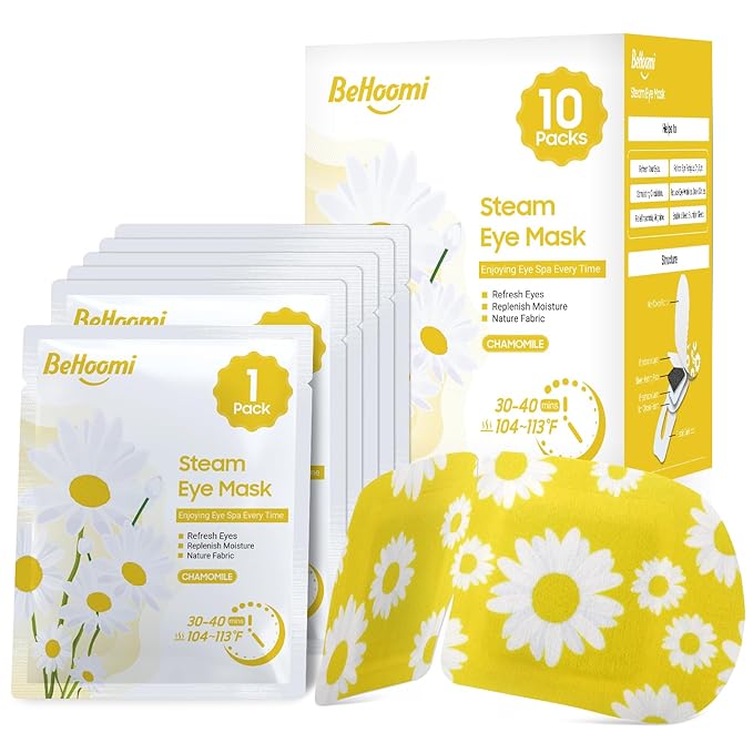 Steam Eye Mask, 10 Packs Heated Eye Mask, Self Heating Disposable SPA Warm Compress for Eyes Sleep Mask, Travel Essentials & Relaxation Gifts, Stocking Stuffers (Chamomile Scent)