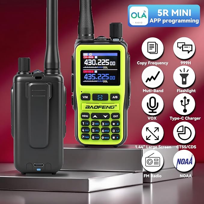 BAOFENG UV5RMINI Two Way Radio NOAA Weather Radio Dual PTT 999CH Survival Radio APP Programming Copy Frequency Ham Radio