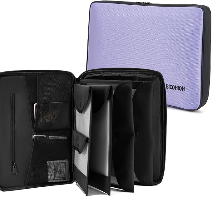 Portable Document Bag, Important Document Organizer, Storage Pouch File Folder for Important Papers, Emergency Binder, Birth Certificates, Social Security Cards, Passports, Photos (Purple;)