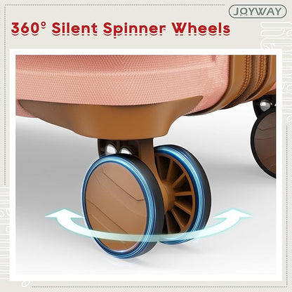 Joyway Expandable Carry on Luggage Sets Airline Approved, Lightweight Hard Shell 20 Inch Carry-on Suitcase with Spinner Wheels, Pink Brown