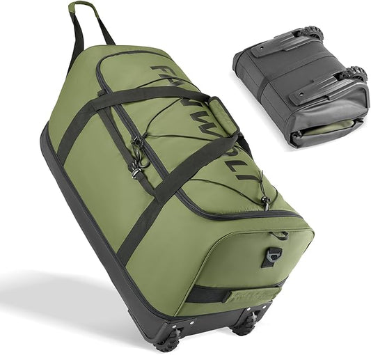 Fanwoli 30'' Rolling Duffel Bag with 2 Wheels - No-Sag Design for Heavy Loads, Expandable 100L-120L Waterproof Luggage, Foldable Lightweight Design with Muti Straps & Lock for Travel