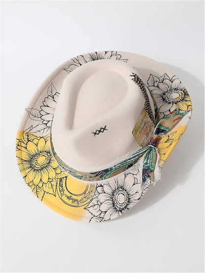 WDIRARA Women's Cowboy Hat Cow Print Western Cowgirl Hats Travel Vacation